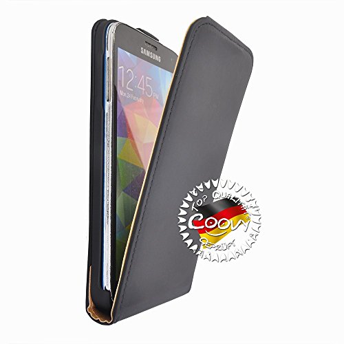 COOVY   Funda para Samsung Galaxy S5 SM-G900F SM-G901F Neo SM-G903F COVER CASE CUBIERTA DELGADO FUNDA PROTECTORA CON TAPA con l  mina protectora de pantalla   Color negro