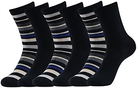 6 Pairs Caudblor Men's Cotton Business Dress Socks Classic Mid Calf Black Stripe Pattern