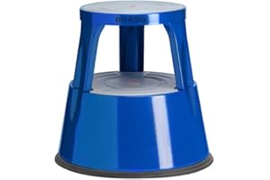‎BRASQ BRASQ Tritthocker mit Rollen ST300 Premium, Elefantenfuß, aus robustem und hochwertigem Stahl, mit einklappbaren 3 Rollen, 42 cm hoch, Trittrollhocker blau, belastbar bis 150 kg