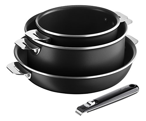 Lagostina 012113600005 Salvaspazio Tempra Lot de 2 casseroles + 1 poêle anti-adhésive + 1 manche