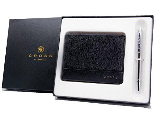 Preisvergleich Produktbild CROSS Geldbörse Herren Nueva mit Schreibgerät in Geschenkbox Geschenk-Set / Geldbeutel Querformat schwarz, Echt-Leder, RFID-Schutz / Portemonnaie Brieftasche Herrengeldbeutel Börse Kugelschreiber