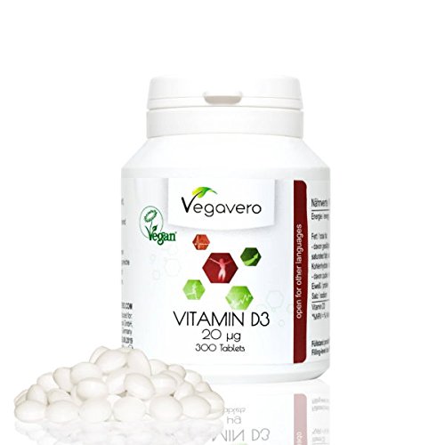 Vitamina D3 | Absorción de Calcio y Fósforo | Huesos + Articulaciones + Antioxidante + Defensas + Diabetes e Hipertensión + Previene Enfermedades Degenerativas | 300 Comprimidos: 10 Meses de Suministro | Producto alemán | Instrucciones en español | Vegano, sin gluten | Vegavero