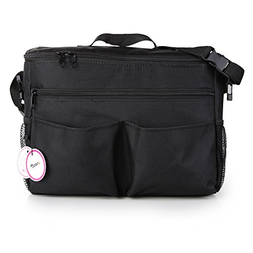 Zicac 33cm*8.9cm*22.9cm Waterproof Oxford Multi Function Insulated Cargo Baby Cooler Bottle Holder Bin Bag Diaper Bag Hanging Pouch Pockets Pram Pallet Pushchair Buggies Stroller Caddy Handlebar Organizer Storage Bag (Black)