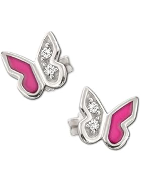 CLEVER SCHMUCK Silberne kleine Ohrstecker Schmetterling teils pink rot lackiert und halbseitig viele Zirkonias...
