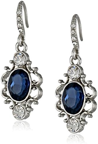 Downton Abbey Silver-Tone Blue Crystal Oval Drop Earrings
