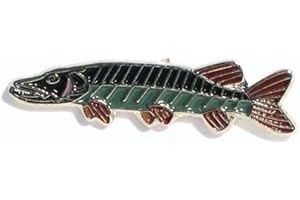 MAINLY METAL Spilla in metallo smaltato con pesce luccio (25 mm)