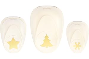 Vaessen Creative Craft Paper Punch - Christmas - 3 Pcs - Various Sizes - Circle Cutter for Crafting and Card Making - Snowflake, Christmas Tree, Star, Ivory