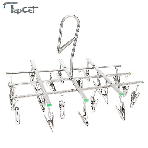 TAPCET Wäschespinnen Bügel Kleiderbügel Wäschetrockner Wäscheständer mit 20tlg Klammern Edelstahl Wäscheklammern - 5
