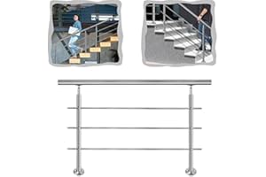 YARDIN Rampe d'escalier en acier inoxydable avec 3 barres transversales, garde-corps en acier inoxydable intérieur et extérieur pour escaliers, parapet, jardin, balcon (200 cm, 3 barres transversales)
