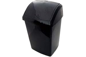 Optimal Products Swing Bins Plastic Swing Top Rubbish Waste Bin Office Bedroom Kitchen Paper Dustbin Trash Bin Swing Lid (Black, 10l Litre)
