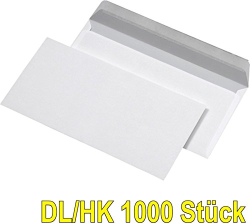 Preisvergleich Produktbild 1000 Stück Briefumschläge DIN lang HK weiß 110x220m Versandtaschen TOP DL