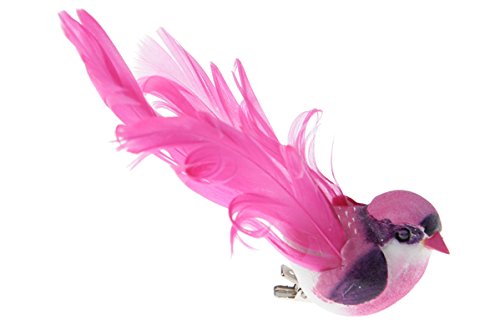 Deko-Vögel mit Clip fuchsia, 12 x 3,8 cm, 2 Stück, Tisch- und Raumdeko Baumschmuck