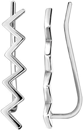 Elensan1 Fashion Women's Zig Zag Ear Crawlers - Zigzag Shape S925 Sterling Silver Stud Earring Cuffs