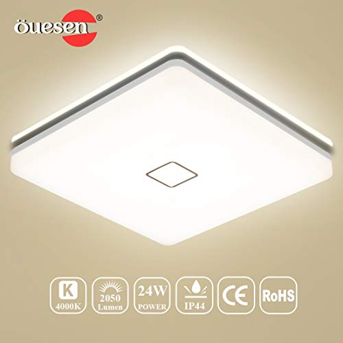 Preisvergleich Produktbild Deckenleuchten LED, LED Deckenlampe Bad, Öuesen 24W IP44 Neutralweiss Wasserfest Badezimmerleuchte Innenbeleuchtung Bürodeckenleuchten Küche Leuchte Schlafzimmer Balkon Leuchte 4000K, Ø32cm, 2050LM