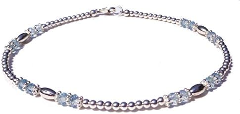 Handmade Blue Aquamarine Anklet, March Birthstone Gemstone 925 Silver Ankle Bracelet