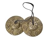 Peso -330 gramos Budista tibetano de mano Campanas Tingsha con Craved Dharma Objetos \"8 símbolos de la suerte\" - (Ting-8SGN-MID)