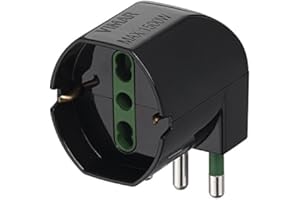 Vimar RI.00305 Adattatore Semplice SICURY 250 V~ sfalsato-Max 1500 W, Spina Astandard Italiano S17, Una Presa 2P+T 16 A Universale standarditaliano Tipo P40 a 90°, Nero