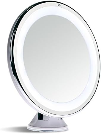 10X Magnifying Lighted Travel Makeup Mirror, Touch Activated, Suction, Battery, Round