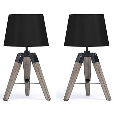 IDMarket - Lot de 2 Lampes de Chevet trépied en Bois foncé Noires