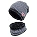 Produktbild happy event 2-teiliges Winter Beanie Unisex Hut Schal Set | Warme Strickmütze Dick Knit Skull Cap (Grau)
