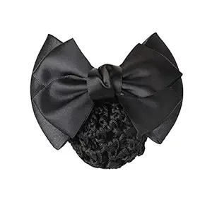 Galinpo Bowknot Snood Net Barrette Hair Clip Bun Cover Hairnet Lace Bow Decor for Woman (Black)