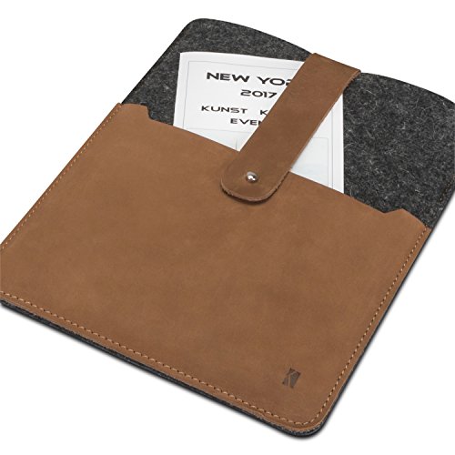 KANVASA iPad Pro 9.7 / iPad / iPad Air 2 Filztasche „Woods“ – Edle Leder Filz Hülle Grau Braun – Vintage Tasche Case Sleeve Ledertasche für Apple iPad Pro 9.7 Zoll – Wollfilz & Echtleder Schutzhülle - 4