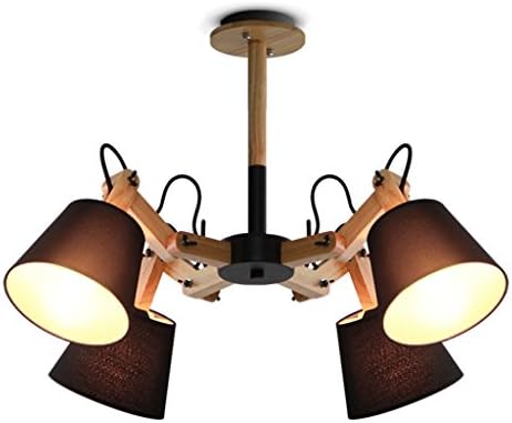 Solid Wood Pendant Light E27 Restaurant Oak Ceiling Light SYAODU Adjustable Robot AC110-240V 4 Head 17.3-33.5inch * 14.2-26inch ( Color : Black )