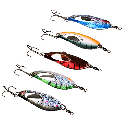 Thkfish Pêche Cuillères, 5 pcs 12.6 cm/4.96in 15,8 G/15,9 Gram Dur Leurres de pêche Leurres de pêche avec Crochets aigus précis Excellent Leurre pour Pike Truite Bass Fishing Cuillères