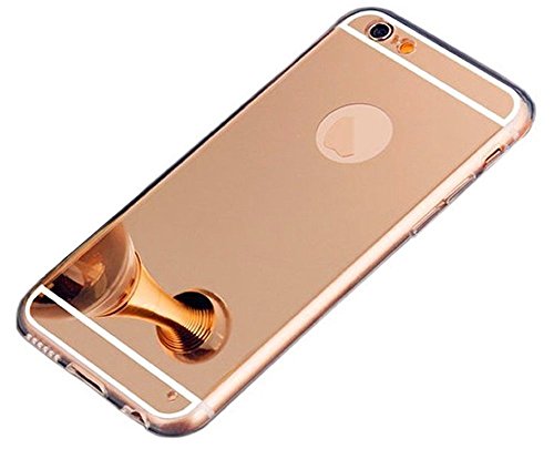 iPhone 7 Hülle, iPhone 7 Spiegel Hülle Mirror Case, Ukayfe Spiegel TPU Schutzhülle Silikon Handyhülle Tasche Case Cover für iPhone 7 Rose Gold Plating Silikon Schutzhülle Luxus Glänzend Shiny Kristall Strass Rahmen Slim TPU Handy Gehäuse Hülle Ultradünnen Weiche Soft TPU Telefon-Kasten Handyhülle Mirror Spiegelnd Make Up Protective Case Cover Bumper für iPhone 7 4.7 Zoll- Rose Gold - 7