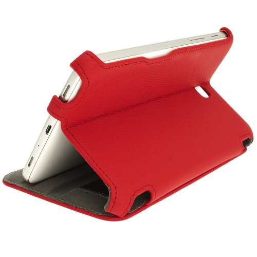 igadgitz Rot PU Ledertasche Hülle Cover für Samsung Galaxy Tab 3 7.0″ SM-T210 mit Multi Winkelbetrachtungs Stand + Integrierte Handschlaufe + Displayschutzfolie - 4
