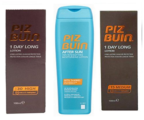 Piz Buin 1 Day Long Trio  Sun Lotion Spf15 And Spf30 100Ml Each  & Tan Intensifier Aftersun 200Ml