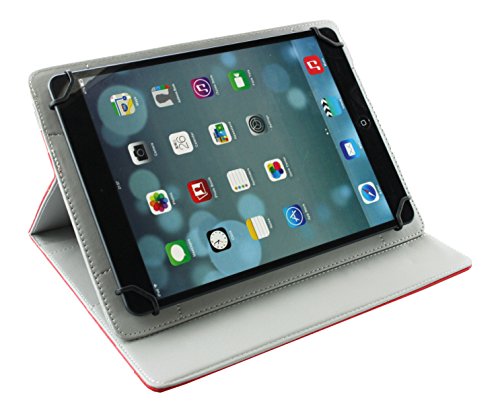 Emartbuy® Alcatel OneTouch Pixi 3 10 Zoll Tablet Universal ( 9 – 10 Zoll ) Rot Premium PU Leder Multi-Angle Exekutive Folio Geldbörse Tasche Hülle Grey Innenraum mit Kartensteckplätze + Rot Eingabestift - 5