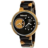 Handgefertigte Holzwerk Germany® Designer Herren-Uhr Öko Natur Holz-Uhr Armband-Uhr Analog Klassisch Quarz-Uhr Dualtime Schwarz Braun