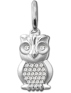 CLEVER SCHMUCK-SET Silberner Anhänger Eule 15 x 8,5 mm viele Zirkonias glänzend STERLING SILBER 925