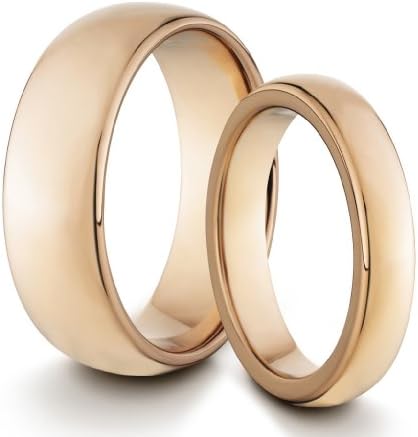 His & Her's 8MM/4MM Tungsten Carbide Polished Rose Gold Classic Styled Comfort Fit Wedding Band Ring Set (Available Sizes H - Z+2)