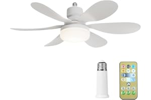 ASIEIT E26/27 Socket Fan LED Light Socket Fan Ceiling Fan with Light with Remote 40W/30W Replacement Light Bulb/Ceiling Fan 3 Speeds Timing for Garage Bathroom Bedroom Kitchen (Large)