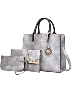 Topker Vintage Ledertasche Damen Umhängetasche Damen Große Kapazität Umhängetasche Damen 3 Sätze Handtasche Kleine...