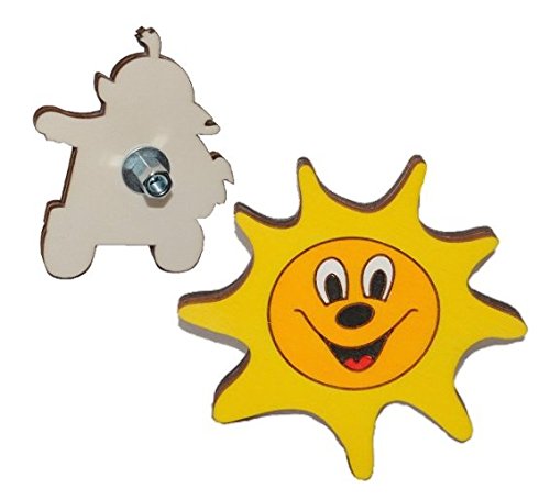 Preisvergleich Produktbild Möbelknauf / Möbelgriff / Möbelknopf - Gelbe Sonne - aus Holz - für Kinder - Kinderzimmer Möbel Lacht Gelb Bunt / Mädchen & Jungen - Stabil - Kindermöbel / Schlafzimmer