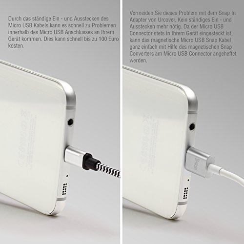 Original Urcover® Tech Magnetisches USB Ladekabel Micro USB Snap Silber [ FAST CHARGING ] mit LED Statusanzeige für Android Smartphones und Tablets - 4
