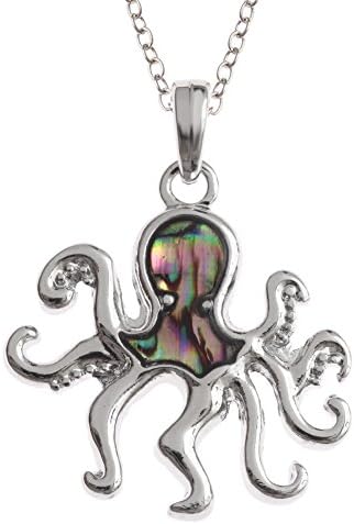 Kiara Jewellery Octopus Pendant Necklace Inlaid With Natural greenish blue Paua Abalone Shell on 18" Trace Chain. Non Tarnish Silver Colour Rhodium plated.