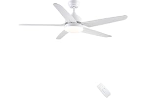 CJOY Ventilatore da Soffitto con Illuminazione e Telecomando Silenzioso, LED Lampada con Ventilatore Bianco 132 cm 5 pale, Ventilatore Plafoniera Luce Camera da Letto Soggiorno