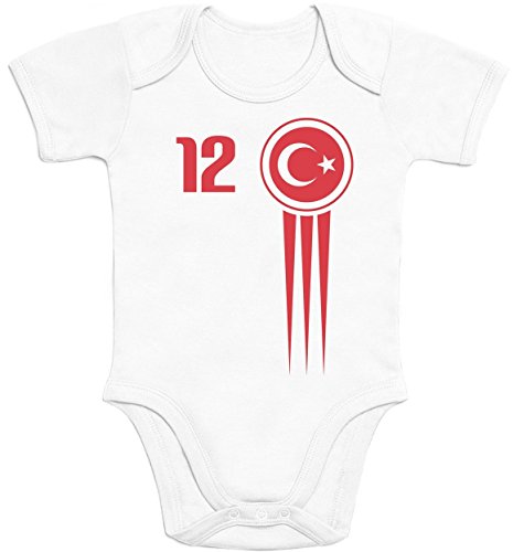 Türkei Türkiye Baby Trikot Euro 2016 Fanshirt Babies Baby Body Kurzarm-Body 12M Weiß