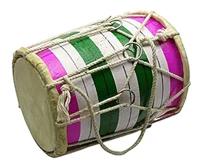 SG Musical Dholak for kidsHandmade Indian Wooden Multi-Color Mini Dholak For Kids