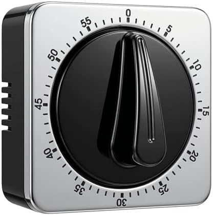 Timer da cucina con conto alla rovescia da 60 minuti, magnetico, in acciaio inossidabile, meccanico, per cottura casalinga (colore grigio)