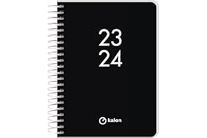 Q Kalon - Agenda Escolar 2023-2024 (Septiembre a Junio) - Día Página - Tamaño: 11x15 cm (A6) - Bilingüe: Español e Inglés - Black