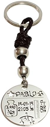 Personalised Keychain with the information of your Newborn Baby in 925 sterling silver FREE SHIPPING