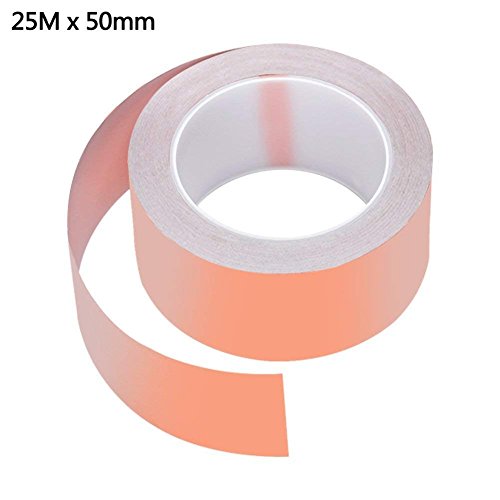 Copper Tape, Qtiwe Copper Foil Tape 25 m x 50 mm with Conductive Adhesive for Stained Glass, EMI Shielding，Paper Circuits, Electrical Repairs