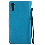 Sony Xperia XZ Hülle Blau im Retro Wallet Design,Cozy Hut Sony Xperia XZ Hülle Leadertasche Premium Lederhülle Flip Case im Bookstyle Folio Cover Kartenfächer Magnetverschluss und Standfunktion Leder Schale Etui für Sony Xperia XZ (5,2 Zoll) Handytasche Schutzhülle Katzen und Bäume Muster - blau - 