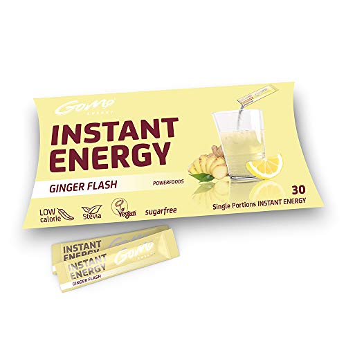 GoMo ENERGY® Bevanda di vitalità senza zucchero | Aumenta la forza fisica e mentale | Migliora il potere del corpo e della mente | Vegana ? Intenso sapore di zenzero | GINGER FLASH 30 porzioni