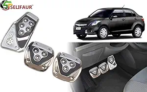 Selifaur - 3 Pcs Silver Non-Slip Manual Car Pedals kit Pad Covers Set for Maruti Suzuki Swift Dzire Type -3